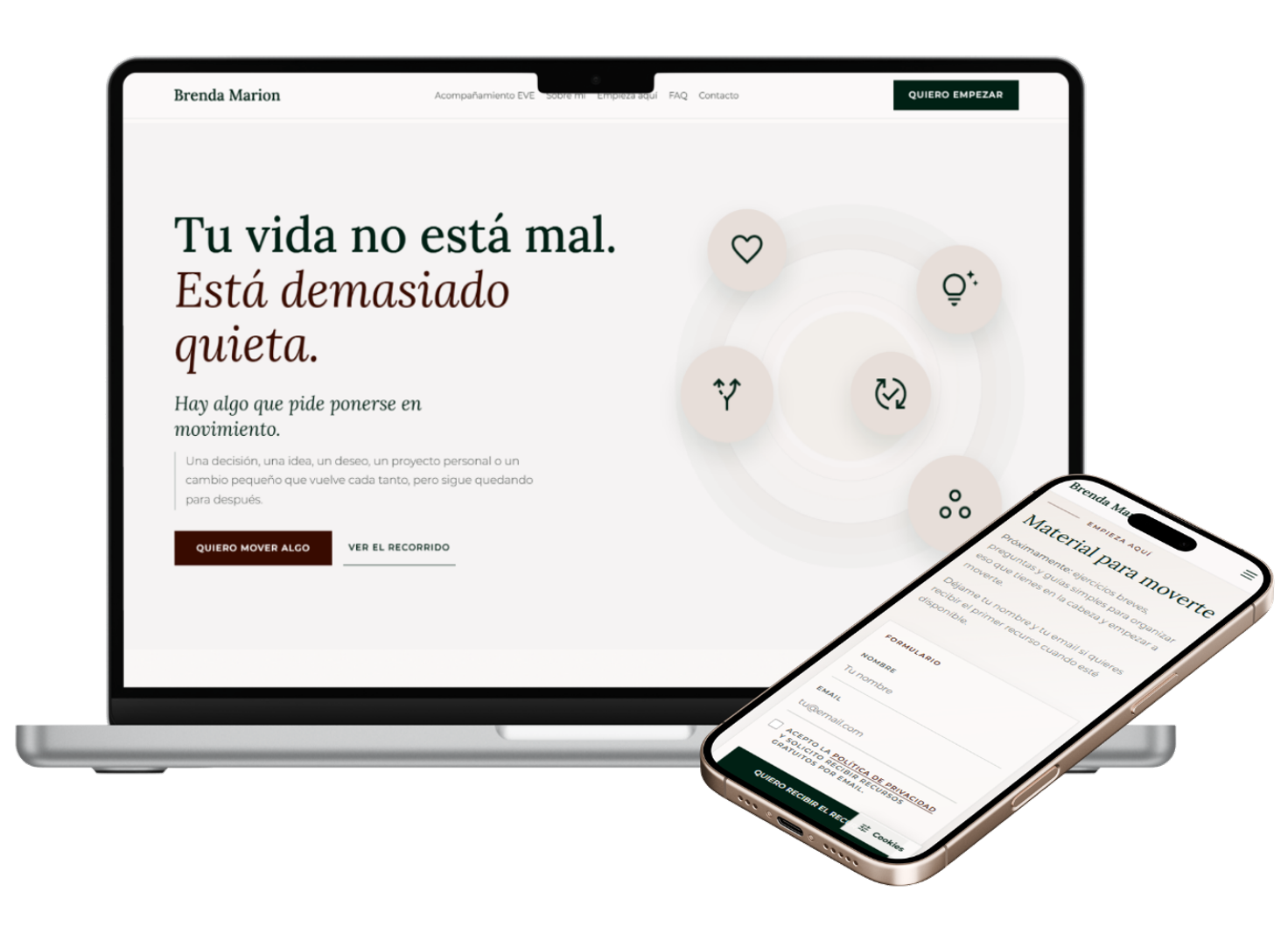 Mockup de escritorio y móvil del proyecto Acompañamiento EVE