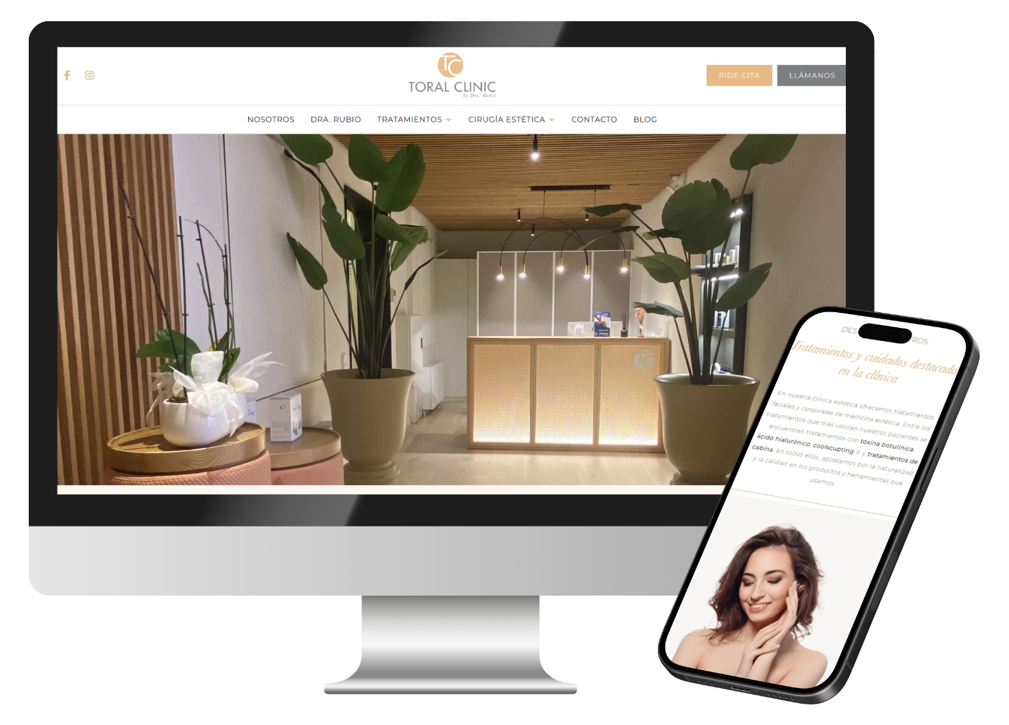 Mockup de escritorio y móvil del proyecto Toral Clinic